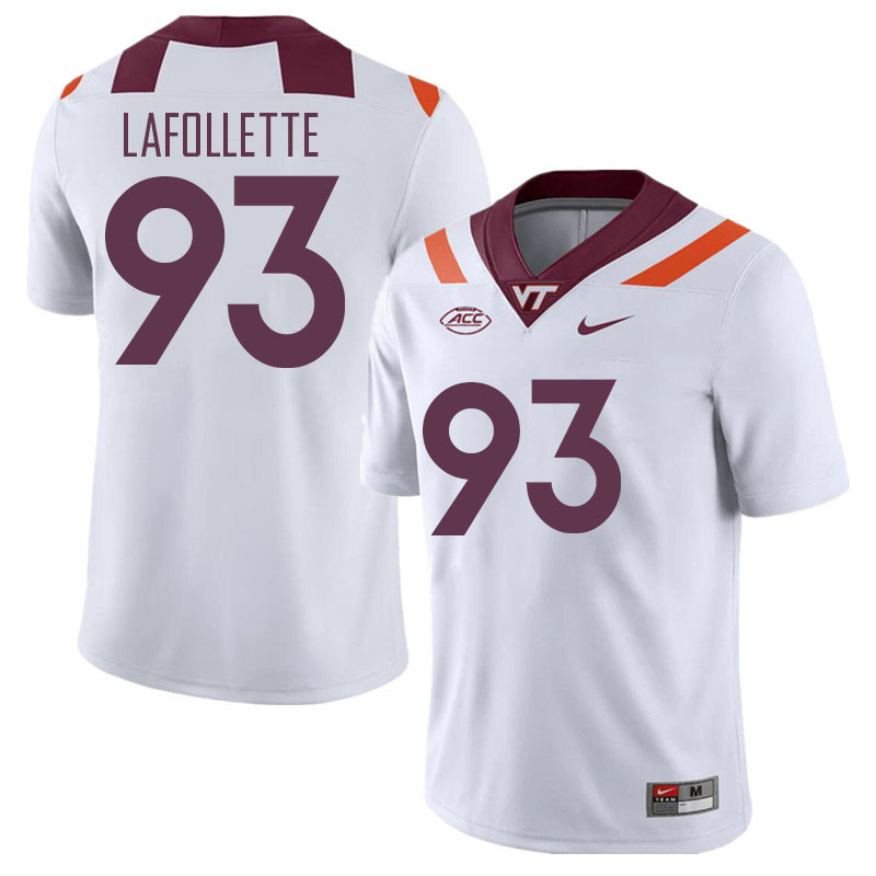 Men #93 Bryce LaFollette Virginia Tech Hokies College Football Jerseys Stitched Sale-White